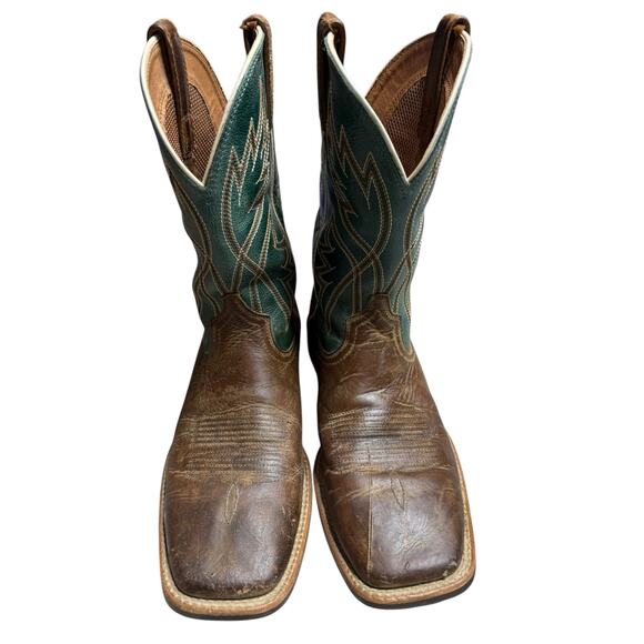 Ariat Square Toe Western Boots Blue Green Teal Shaft Brown Leather Men’s 9D - Picture 2 of 10